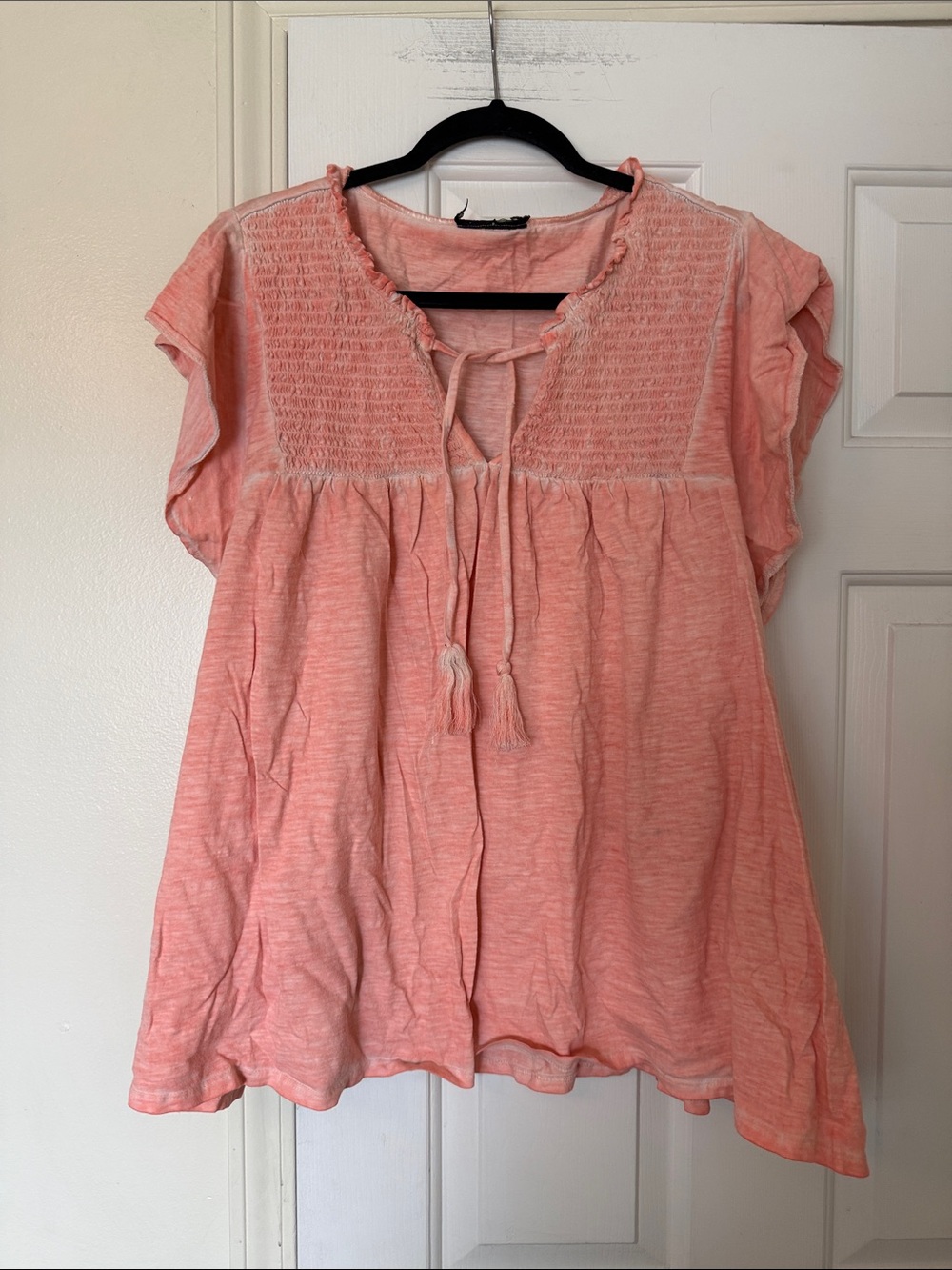 Lane Bryant Coral Pink Smocked Peasant Tunic